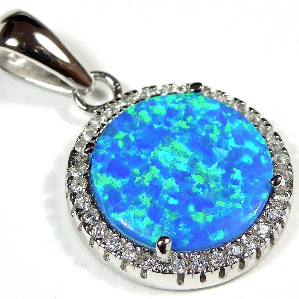 Blue Fire Opal White Topaz Sterling Silver Pendant